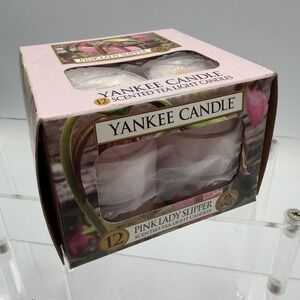 Retired Yankee Candle Pink Lady Slipper One Box of 12 SCENTED TEA‎ LIGHT Candles